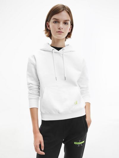 Calvin Klein Ruhák HU281939 | Calvin Klein Organic Cotton Back Logo Női Kapucnis Pulóver Világos Feh